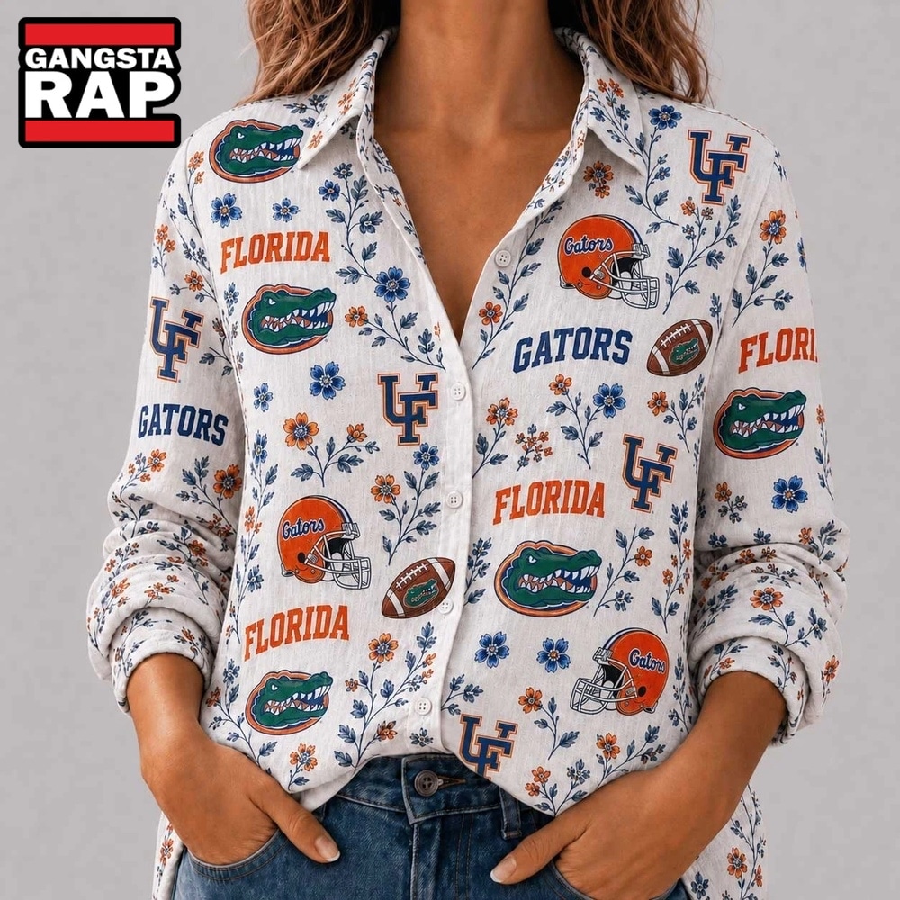 Florida Gators NCAA College Spirit Blossoms Women Casual Shirt, NCAA Women Casual Shirt Florida Gators Ncaa College Spirit Blossoms Women Casual Shirt