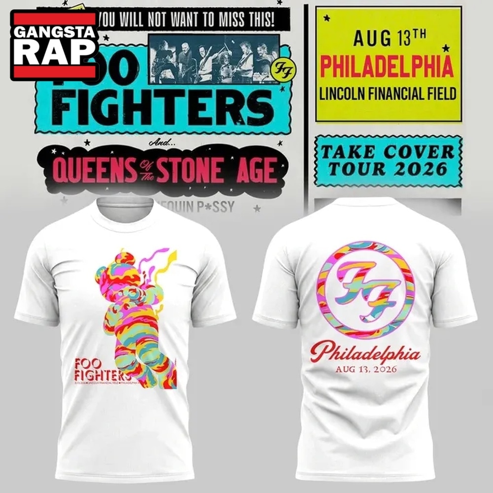 Foo Fighters Take Cover Tour 2026 Philadelphia 3D Shirt , Trending 3D Music Shirt Foo Fighters Take Cover Tour 2026 Philadelphia 3D Shirt
