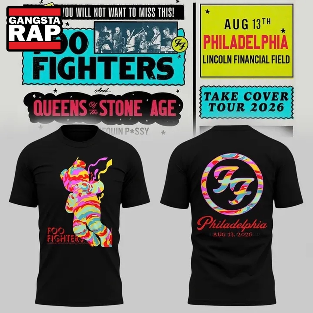 Foo Fighters Take Cover Tour 2026 Philadelphia Black T Shirt , Trending 3D Music Shirt Foo Fighters Take Cover Tour 2026 Philadelphia Black T Shirt