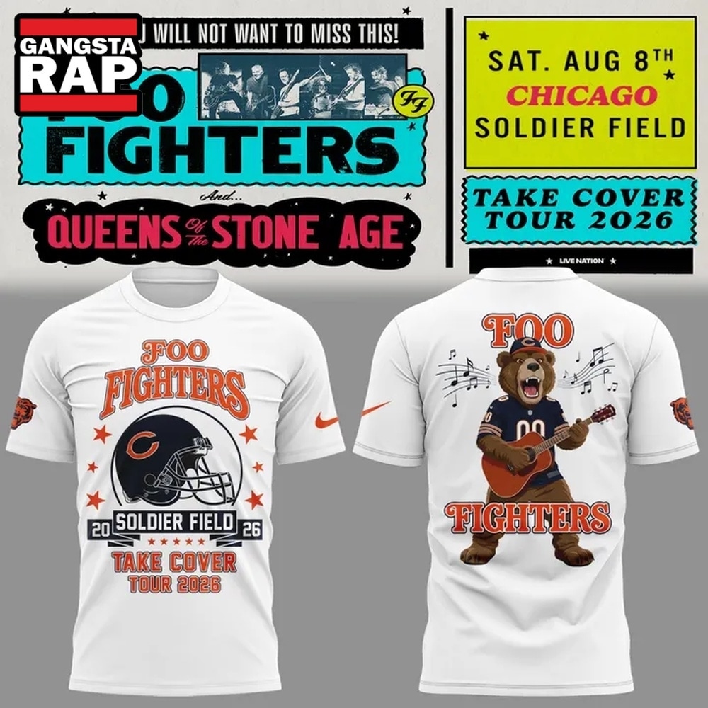 Foo Fighters x Chicago Bears Take Cover Tour 2026 3D Shirt , Music Trend Shirt Foo Fighters X Chicago Bears Take Cover Tour 2026 3D Shirt