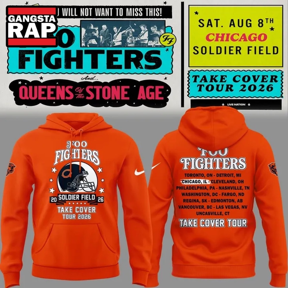 Foo Fighters x Chicago Bears Take Cover Tour 2026 New Design 3D Hoodie , Music Trend Shirt Foo Fighters X Chicago Bears Take Cover Tour 2026 New Design 3D Hoodie