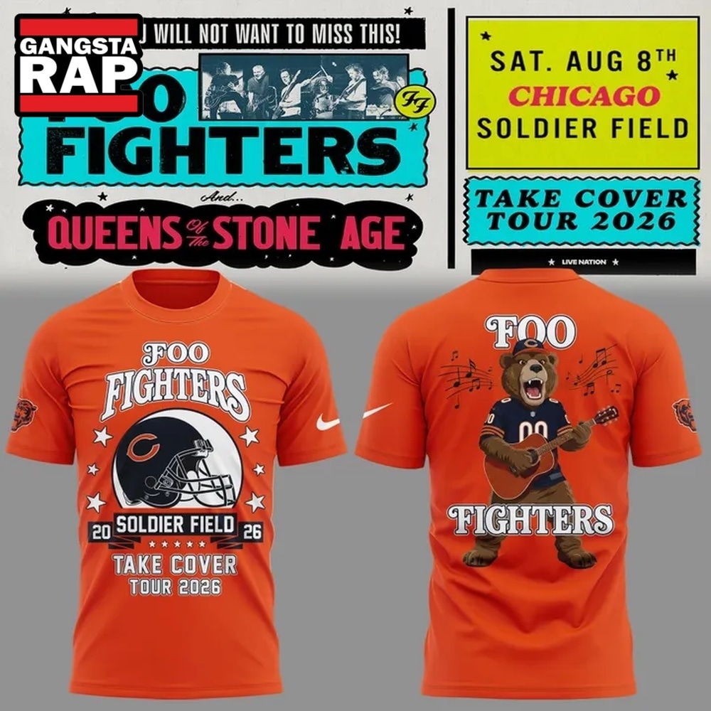 Foo Fighters x Chicago Bears Take Cover Tour 2026 New Design 3D Shirt , Music Trend Shirt Foo Fighters X Chicago Bears Take Cover Tour 2026 New Design 3D Shirt