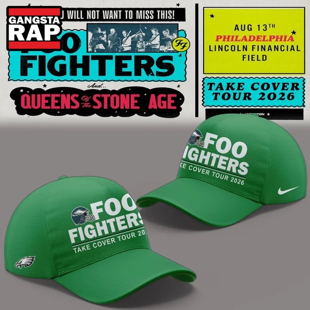 Foo Fighters x Philadelphia Eagles Take Cover Tour 2026 Classic Cap , Trendy Music Baseball Cap Foo Fighters X Philadelphia Eagles Take Cover Tour 2026 Classic Cap