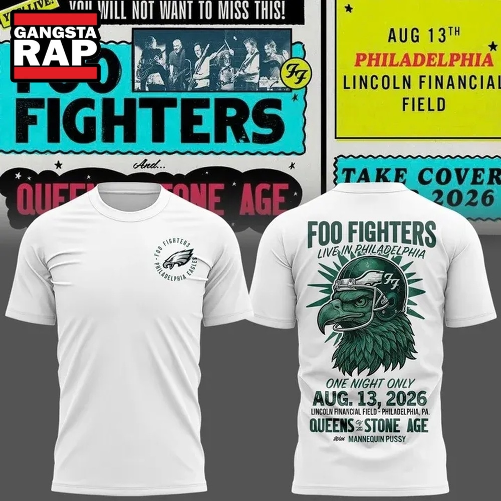 Foo Fighters x Philadelphia Eagles Take Cover Tour 2026 New 3D Shirt , Trending 3D Music Shirt Foo Fighters X Philadelphia Eagles Take Cover Tour 2026 New 3D Shirt