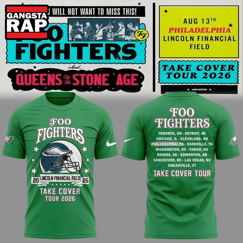 Foo Fighters x Philadelphia Eagles Take Cover Tour 2026 T Shirt , Trending 3D Music Shirt Foo Fighters X Philadelphia Eagles Take Cover Tour 2026 T Shirt
