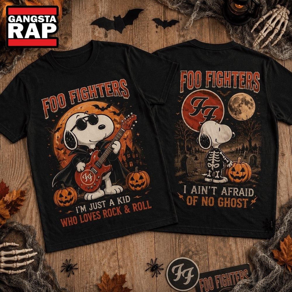 Foo Fighters x Snoopy Rock the Haunted Night 3D Shirt , Music Trending 3D Shirt Foo Fighters X Snoopy Rock The Haunted Night 3D Shirt