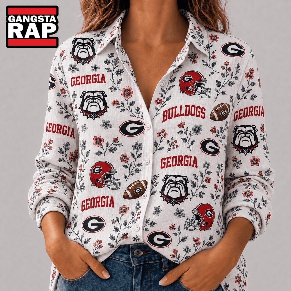Georgia Bulldogs NCAA College Spirit Blossoms Women Casual Shirt, NCAA Women Casual Shirt Georgia Bulldogs Ncaa College Spirit Blossoms Women Casual Shirt