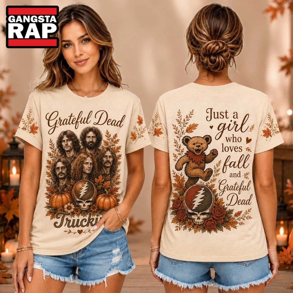 Grateful Dead Autumn Pumpkin Bear Vintage Tour Unisex 3D Shirt , Music Trend Shirt Grateful Dead Autumn Pumpkin Bear Vintage Tour Unisex 3D Shirt