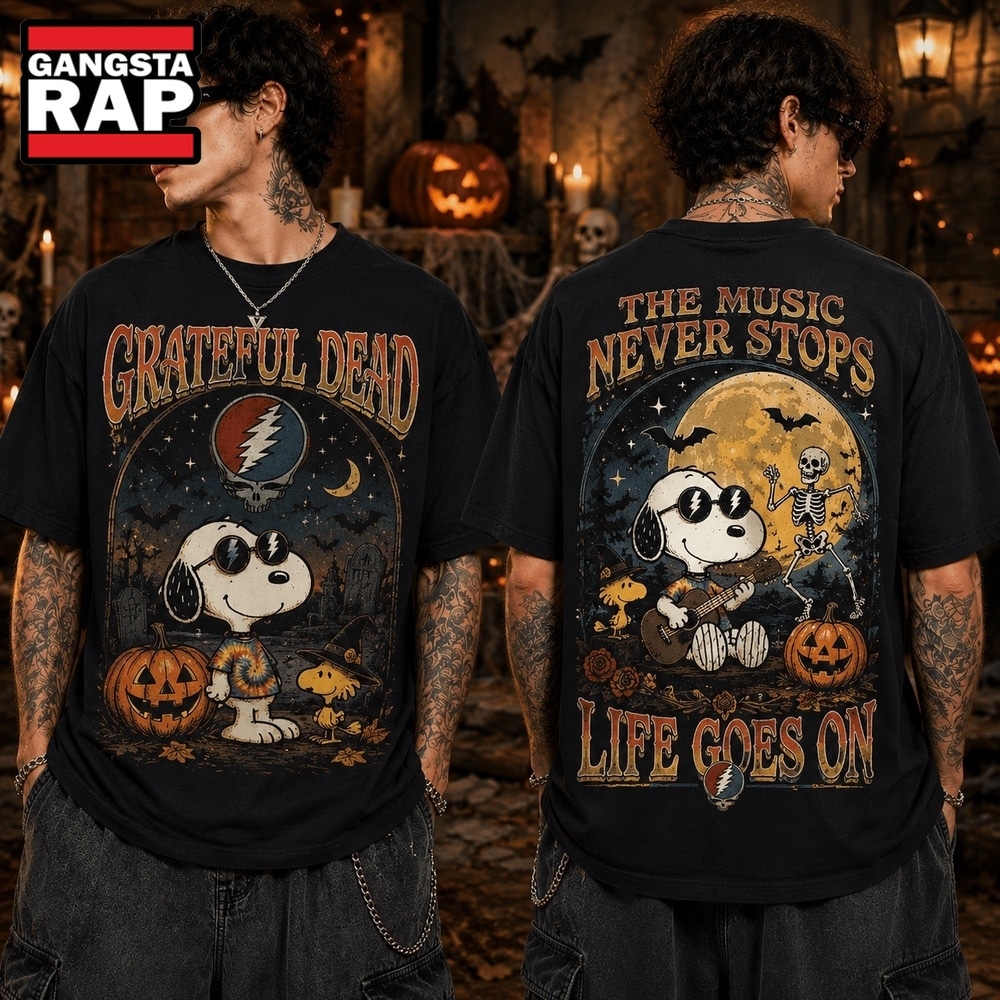 Grateful Dead x Snoopy Halloween The Music Never Stops Vintage 3D Shirt , Music Trending 3D Shirt Grateful Dead X Snoopy Halloween The Music Never Stops Vintage 3D Shirt