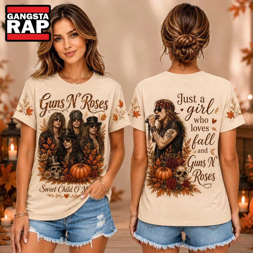 Guns N' Roses Autumn Pumpkin Skull Sweet Child O' Mine Unisex 3D Shirt , Music Trend Shirt Guns N Roses Autumn Pumpkin Skull Sweet Child O Mine Unisex 3D Shirt