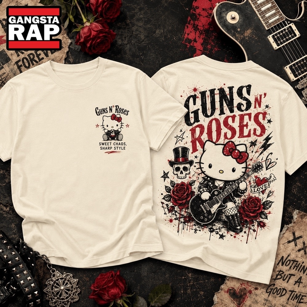 Guns N’ Roses Sweet Chaos Wild Rose Kitty Vintage Rock 3D Shirt , Trending 3D Music Shirt Guns N Roses Sweet Chaos Wild Rose Kitty Vintage Rock 3D Shirt