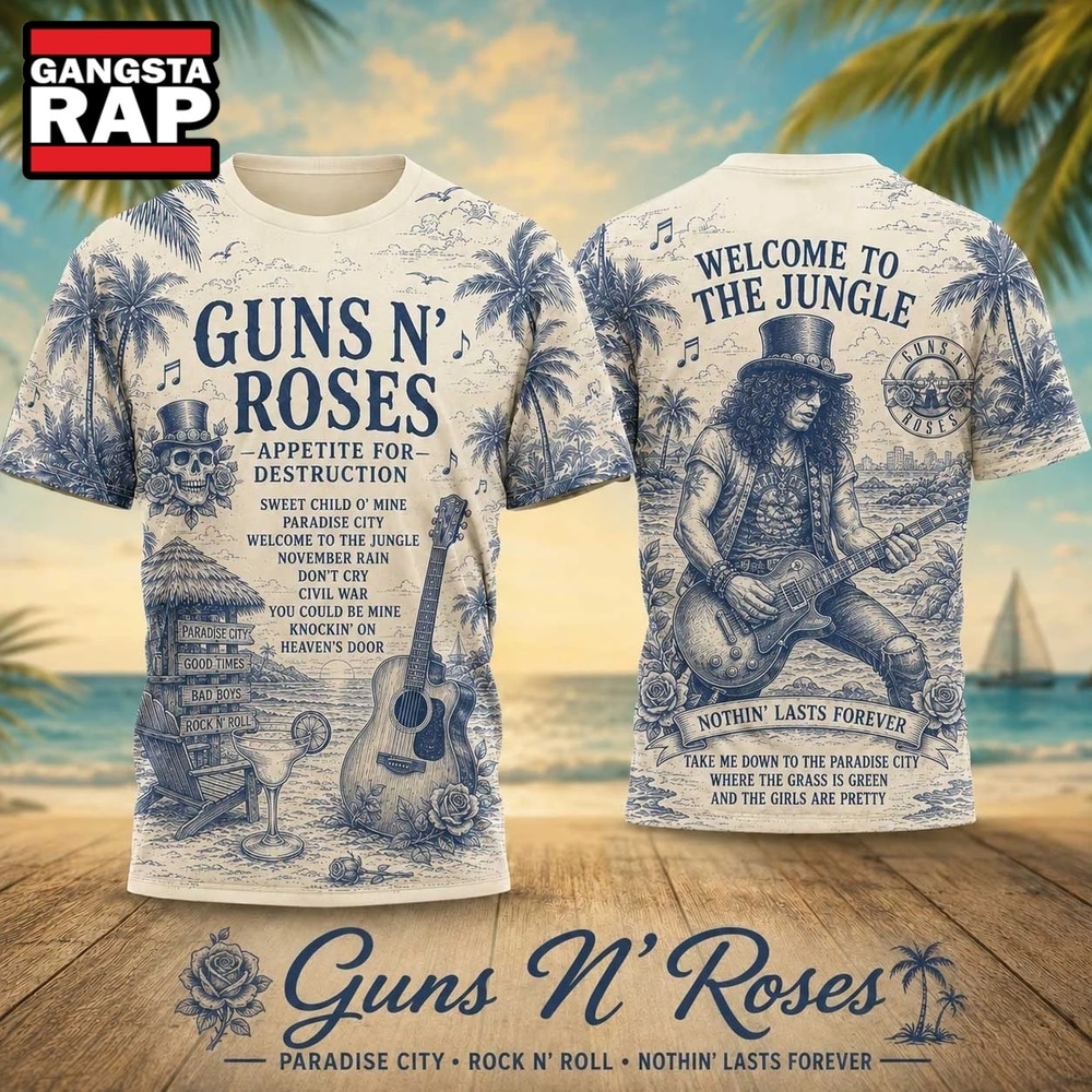 Guns N' Roses Tropical Palms Appetite for Destruction 2026 Vintage 3D Shirt , Trending 3D Music Shirt Guns N Roses Tropical Palms Appetite For Destruction 2026 Vintage 3D Shirt