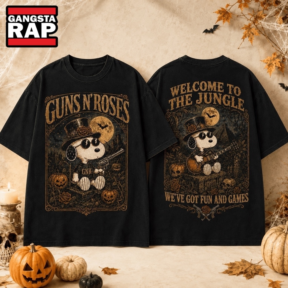 Guns N’ Roses x Snoopy Halloween Welcome to the Jungle 3D Shirt , Music Trending 3D Shirt Guns N Roses X Snoopy Halloween Welcome TO The Jungle 3D Shirt