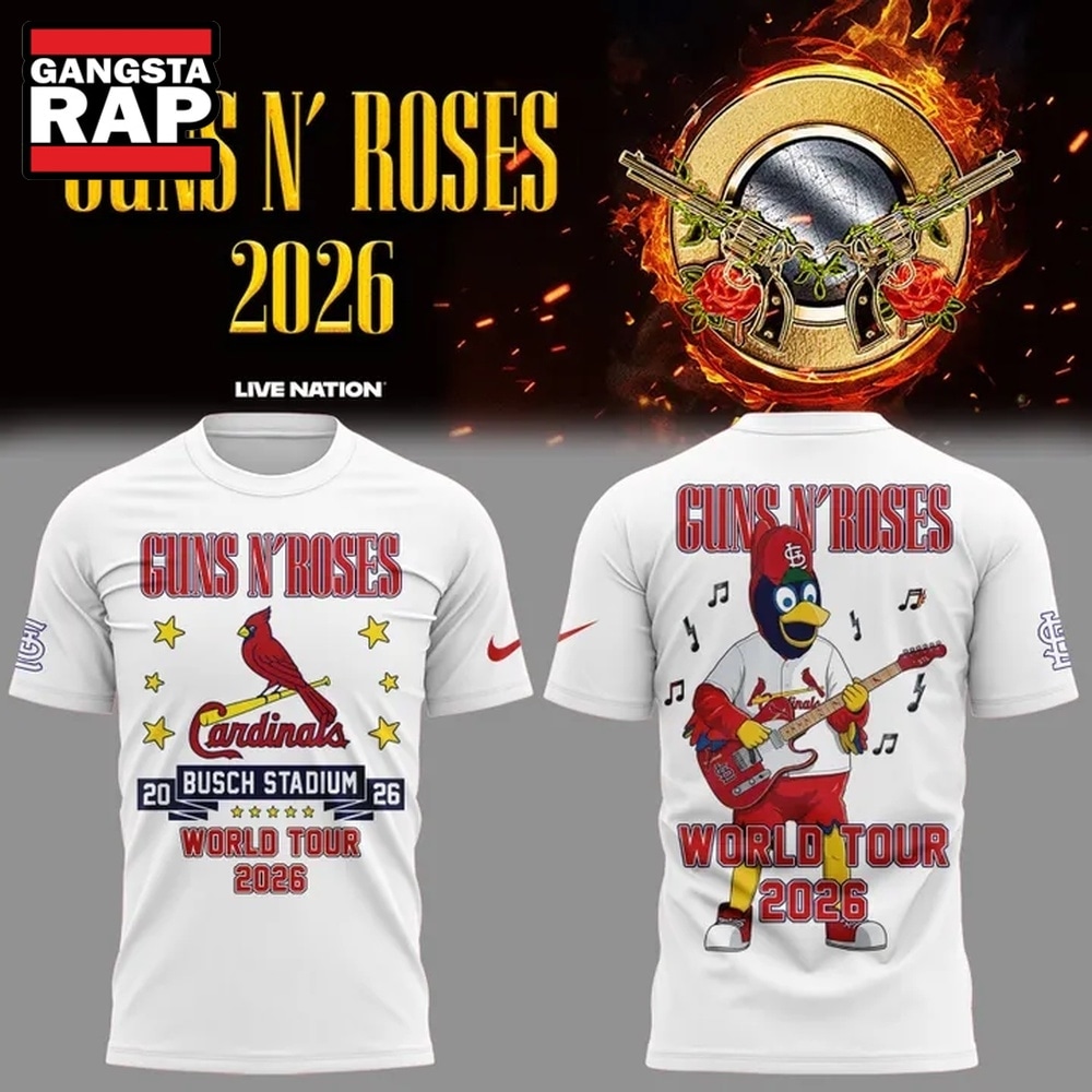 Guns N' Roses x St. Louis Cardinals World Tour 2026 Mascot White Deisgn 3D Shirt , Trending 3D Music Shirt Guns N' Roses x St. Louis Cardinals World Tour 2026 Mascot White Deisgn 3D Shirt , Trending 3D Music Shirt
