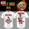 Guns N' Roses x St. Louis Cardinals World Tour 2026 Mascot White Deisgn Baseball Jersey, Trending Music Jersey Guns N Roses X ST Louis Cardinals World Tour 2026 Mascot White Deisgn Baseball Jersey