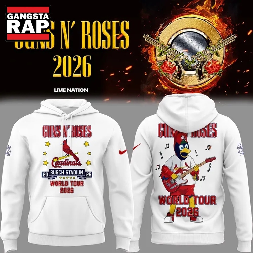 Guns N' Roses x St. Louis Cardinals World Tour 2026 Mascot White Deisgn Hoodie , Trending 3D Music Shirt Guns N' Roses x St. Louis Cardinals World Tour 2026 Mascot White Deisgn Hoodie , Trending 3D Music Shirt