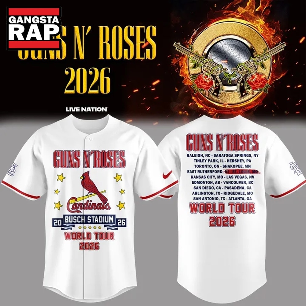 Guns N' Roses x St. Louis Cardinals World Tour 2026 White Baseball Jersey, Trending Music Jersey Guns N' Roses x St. Louis Cardinals World Tour 2026 White Baseball Jersey, Trending Music Jersey