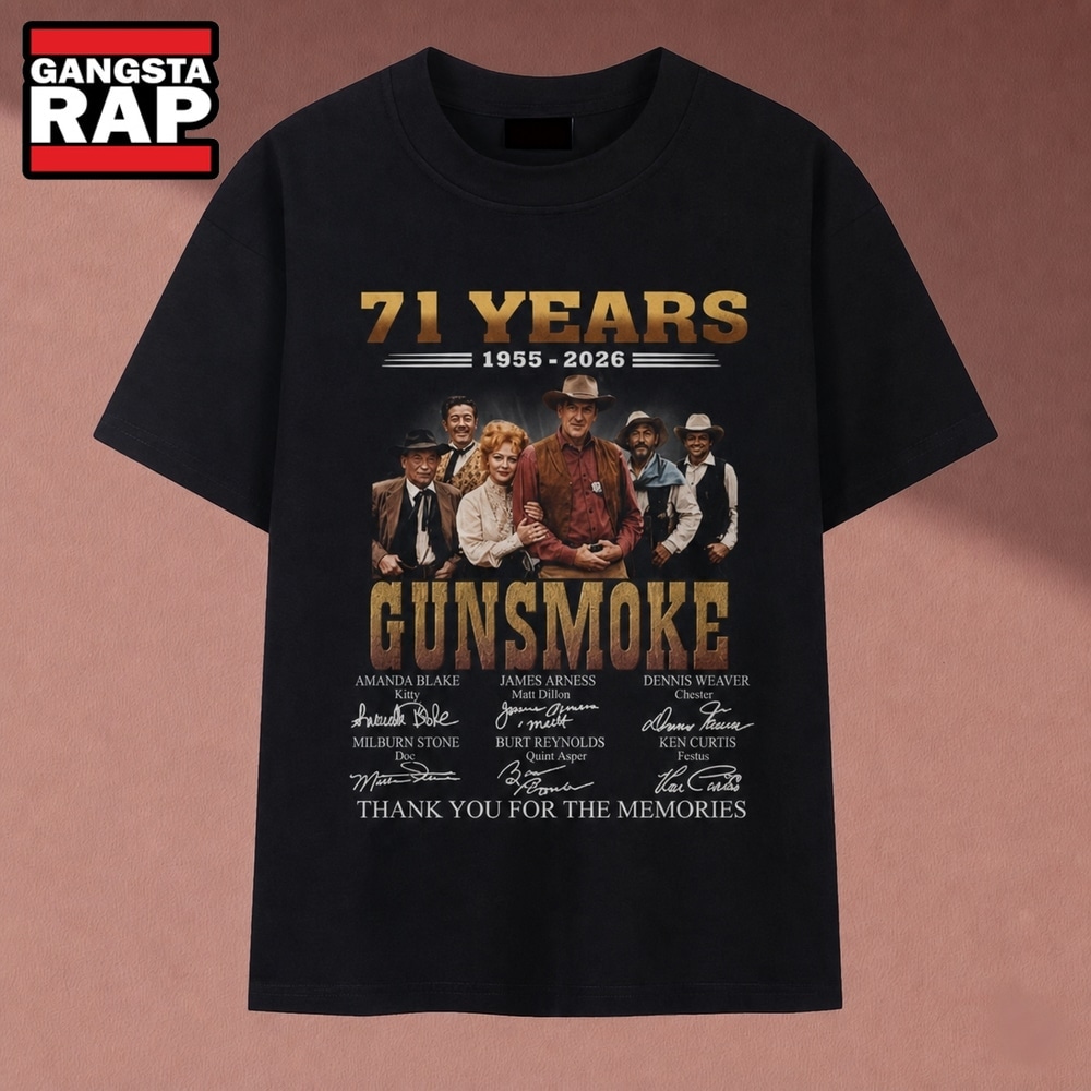 Gunsmoke TV Show 71 Years 1955 2026 Cast Signatures T Shirt, Music 2D Shirt Gunsmoke TV Show 71 Years 1955 2026 Cast Signatures T Shirt