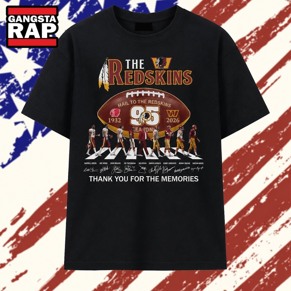 he Redskins 95th Season 1932 2026 Abbey Road Signatures T Shirt , Vintage Trending Shirt HE Redskins 95th Season 1932 2026 Abbey Road Signatures T Shirt