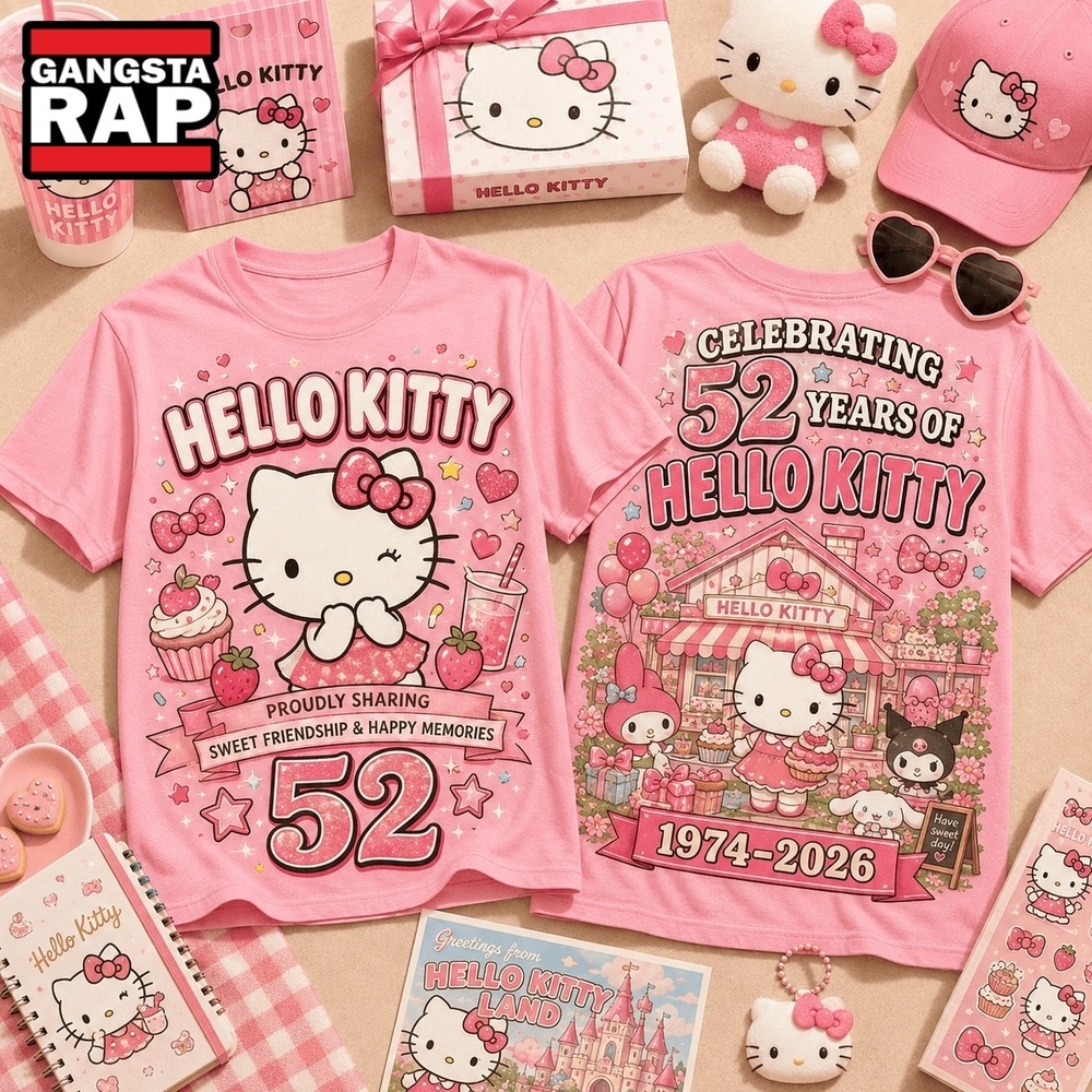 Hello Kitty 52nd Anniversary Sweet Friendship Graphic Shirt , Trending 3D Music Shirt Hello Kitty 52nd Anniversary Sweet Friendship Graphic Shirt
