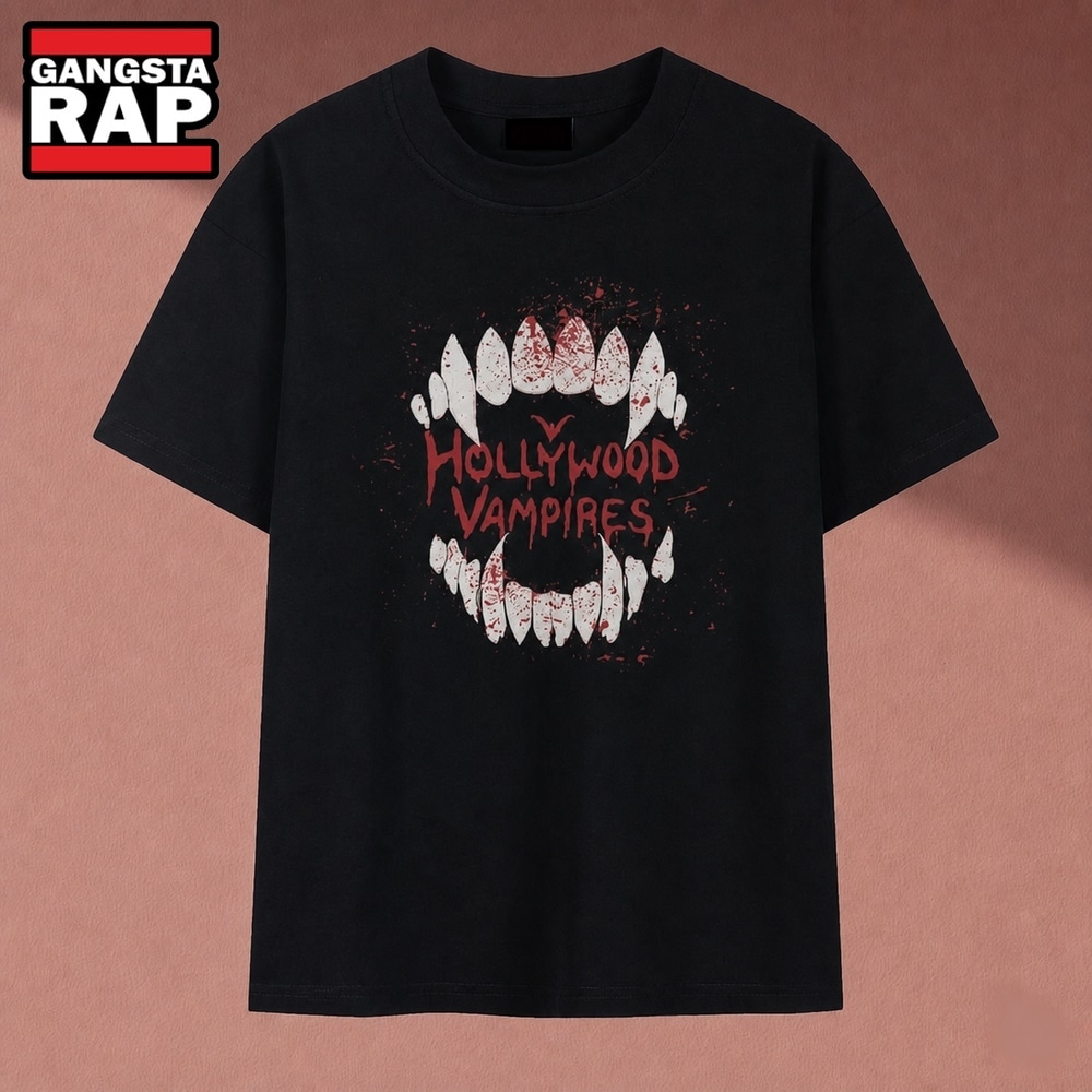 Hollywood Vampires Bloody Fangs Graphic Logo Rock T Shirt, Music 2D Shirt Hollywood Vampires Bloody Fangs Graphic Logo Rock T Shirt