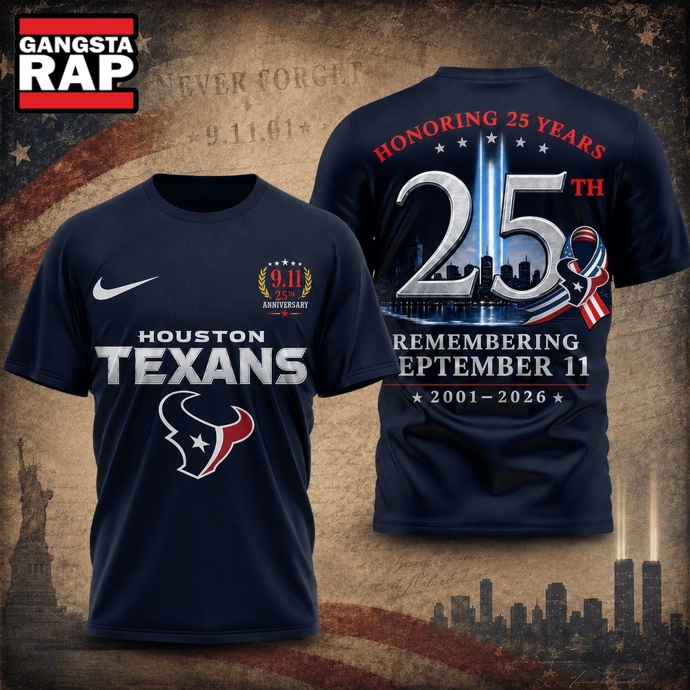 Houston Texans NFL Honoring 25 Years Remembering September 11 T Shirt, Football New Design Shirt Houston Texans Nfl Honoring 25 Years Remembering September 11 T Shirt