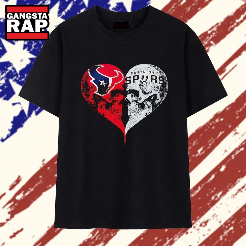 Houston Texans x San Antonio Spurs skulls face to face heart shape distressed T Shirt , Vintage Trending Shirt Houston Texans x San Antonio Spurs skulls face to face heart shape distressed T Shirt , Vintage Trending Shirt
