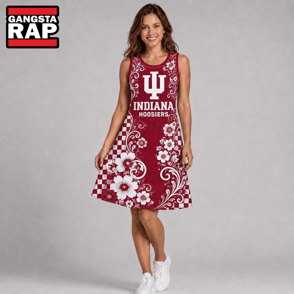 Indiana Hoosiers NCAA Sporty Floral Elegance Women’s Sleeveless Dress, NCAA Women Dress Shirt Indiana Hoosiers Ncaa Sporty Floral Elegance Women S Sleeveless Dress