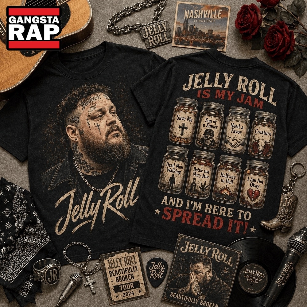 Jelly Roll Is My Jam Songs in Jars Front and Back T Shirt, Trending 3D Music Shirt Jelly Roll Is My Jam Songs in Jars Front and Back T Shirt, Trending 3D Music Shirt