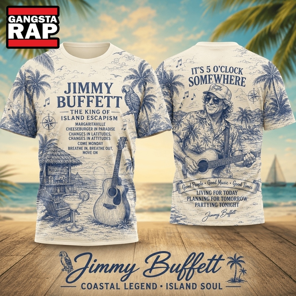 Jimmy Buffett Island Escape Palm Trees Guitar 2026 Vintage 3D Shirt , Trending 3D Music Shirt Jimmy Buffett Island Escape Palm Trees Guitar 2026 Vintage 3D Shirt