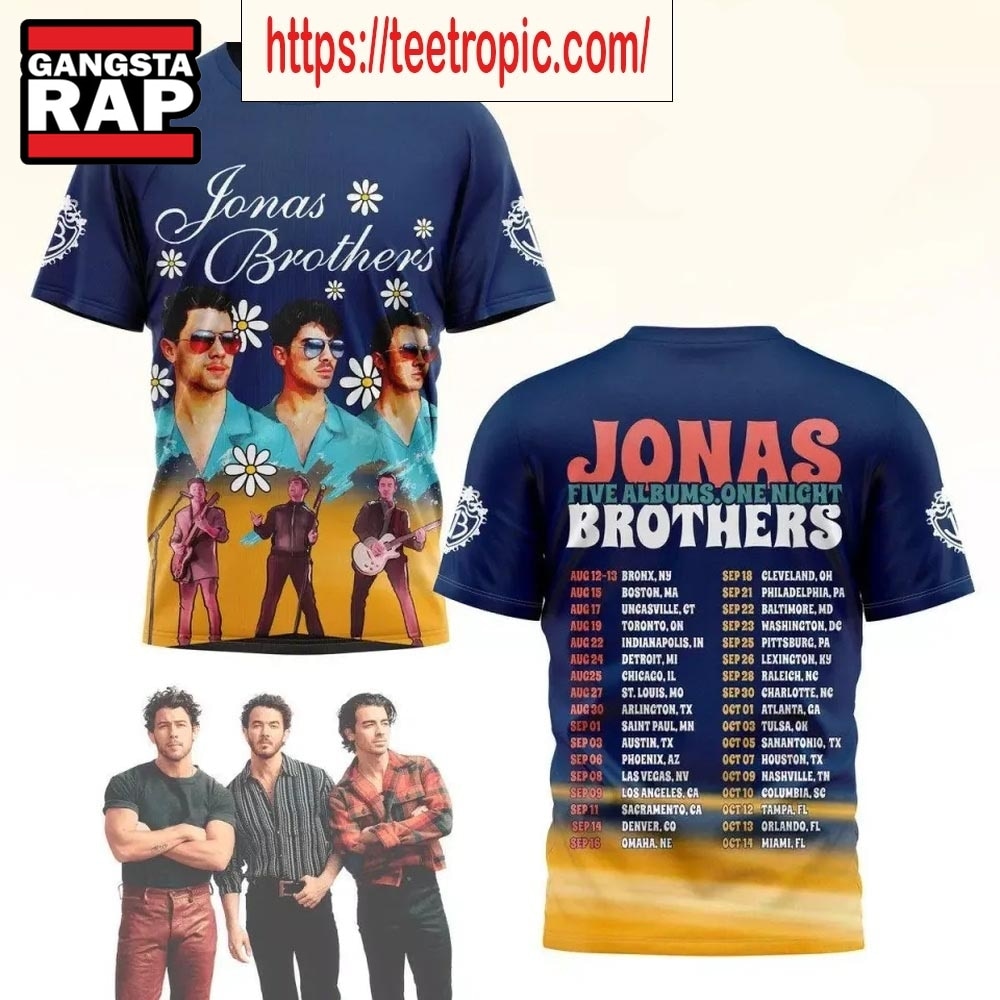 Jonas Brothers Five Albums One Night 3D T Shirt , Music Trending 3D Shirt Jonas Brothers Five Albums One Night 3D T Shirt