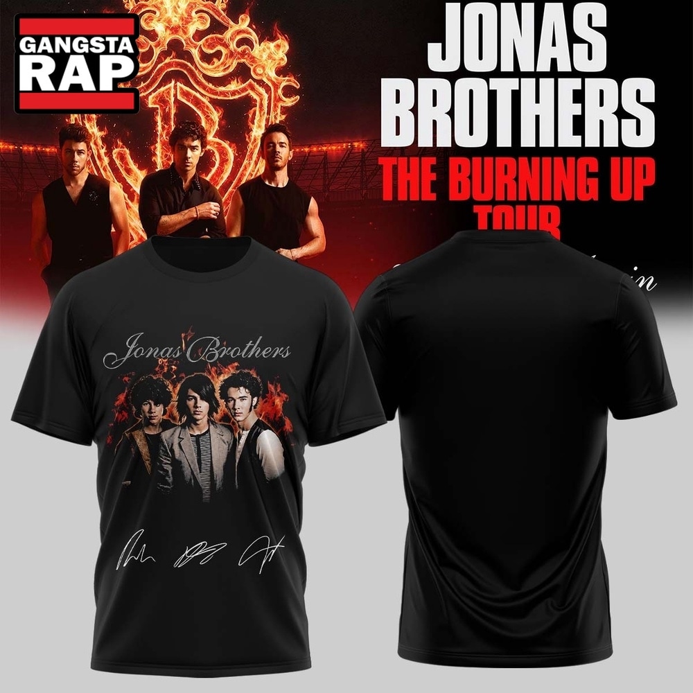 Jonas Brothers The Burning Up Tour 2026 Signature Black T Shirt, Trending 3D Music Shirt Jonas Brothers The Burning Up Tour 2026 Signature Black T Shirt, Trending 3D Music Shirt