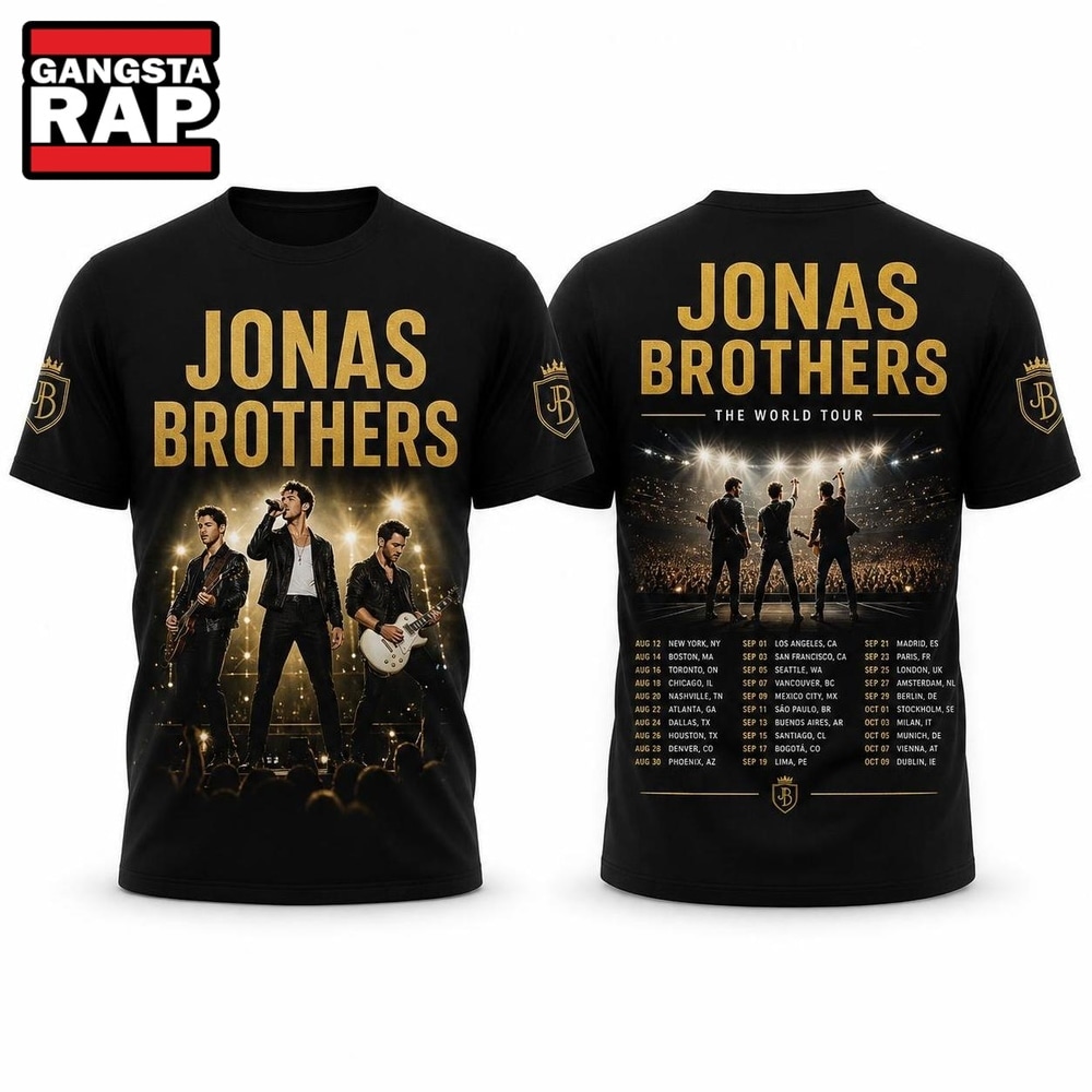 Jonas Brothers The World Tour Celebration Five Albums 3D T Shirt , Music Trending 3D Shirt Jonas Brothers The World Tour Celebration Five Albums 3D T Shirt