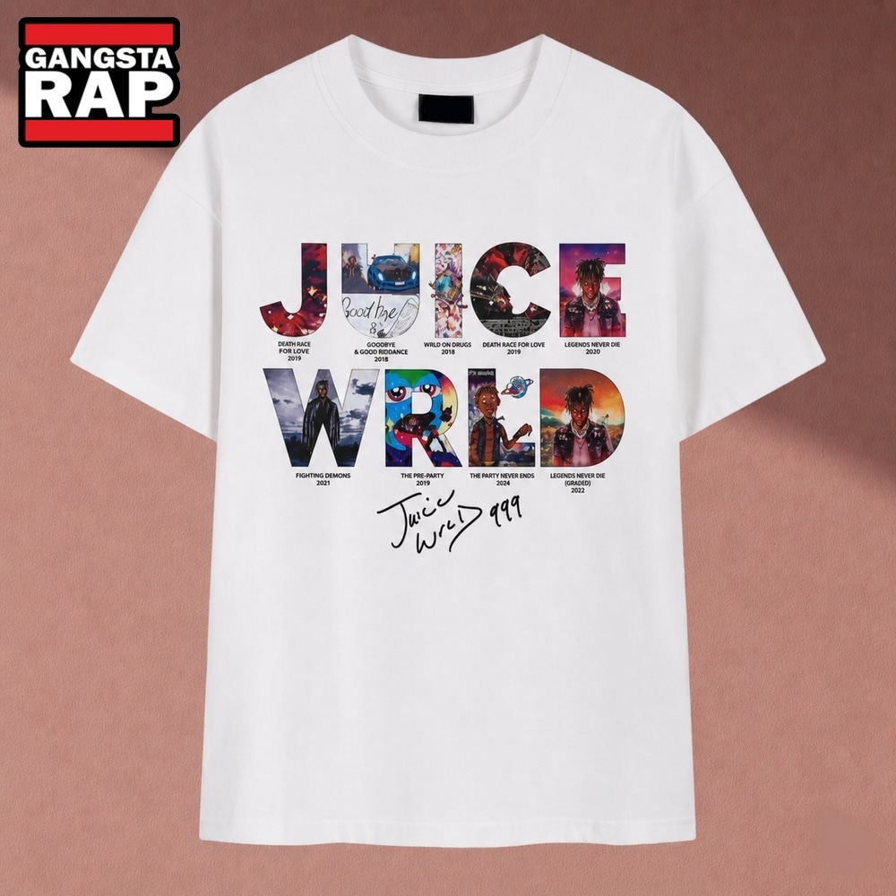 Juice WRLD 999 Album Title Collage Signature Tribute T Shirt, Music 2D Shirt Juice WRLD 999 Album Title Collage Signature Tribute T Shirt, Music 2D Shirt