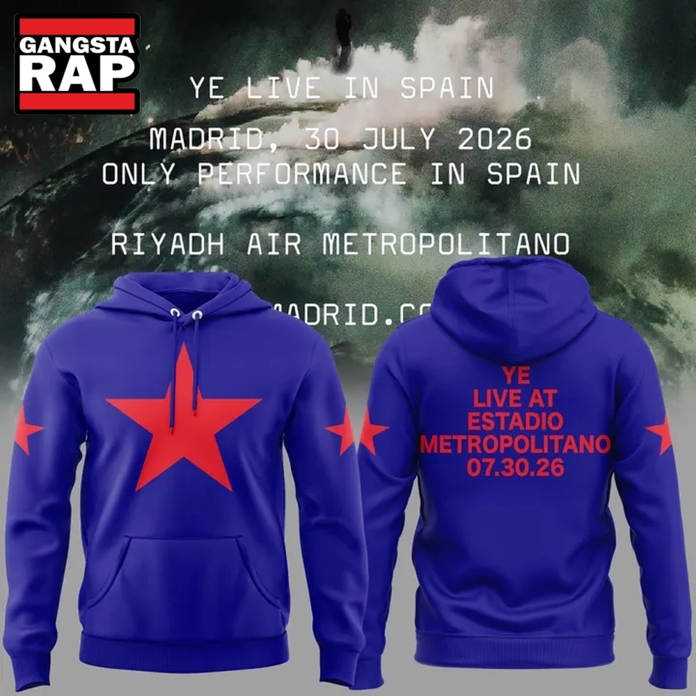 Kanye West 2026 Ye Live Concert Tour SPAIN MADRID Blue Hoodie , Music Trending 3D Shirt Kanye West 2026 YE Live Concert Tour Spain Madrid Blue Hoodie