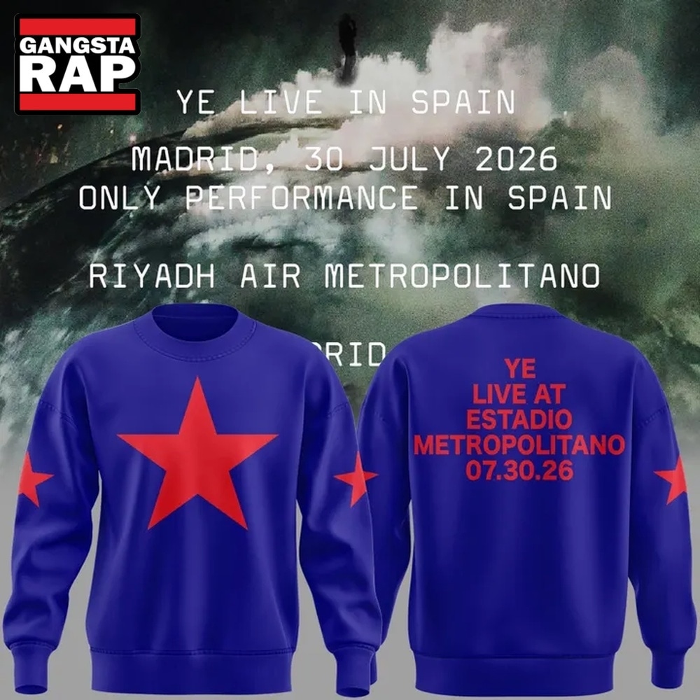 Kanye West 2026 Ye Live Concert Tour SPAIN MADRID Blue Sweatshirt , Music Trending 3D Shirt Kanye West 2026 YE Live Concert Tour Spain Madrid Blue Sweatshirt