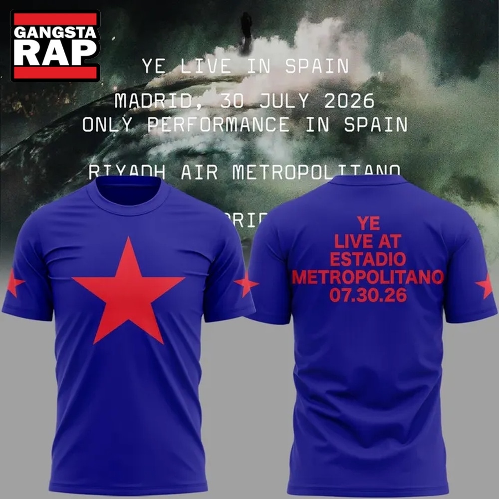 Kanye West 2026 Ye Live Concert Tour SPAIN MADRID Blue T Shirt , Music Trending 3D Shirt Kanye West 2026 YE Live Concert Tour Spain Madrid Blue T Shirt