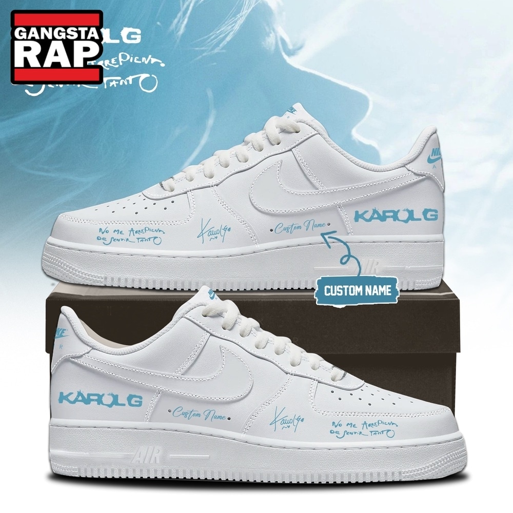 KaRol G Album NO ME ARREPIENTO DE SENTIR TANTO Custom White Air Force 1 Shoes , Music Trending Shoes Karol G Album NO ME Arrepiento DE Sentir Tanto Custom White Air Force 1 Shoes