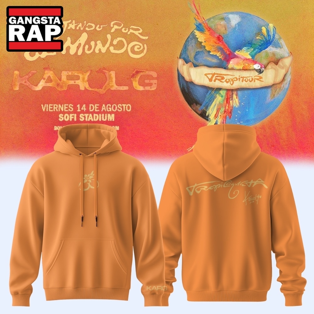 Karol G VIAJANDO POR EL MUNDO TROPITOUR Orange Hoodie , Music Trend Shirt Karol G VIAJANDO POR EL MUNDO TROPITOUR Orange Hoodie , Music Trend Shirt