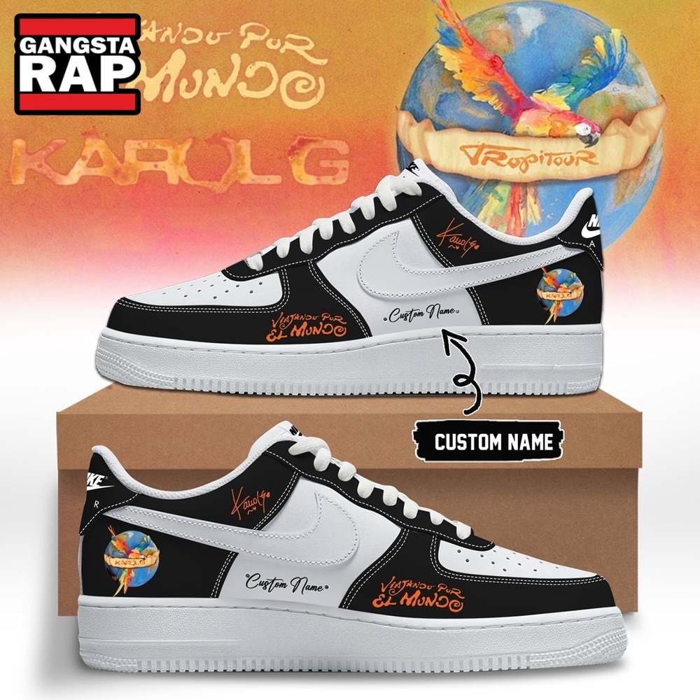 Karol G VIAJANDO POR EL MUNDO TROPITOUR Signed 2026 Black Air Force 1 Shoes , Music Trending Shoes Karol G Viajando Por EL Mundo Tropitour Signed 2026 Black Air Force 1 Shoes