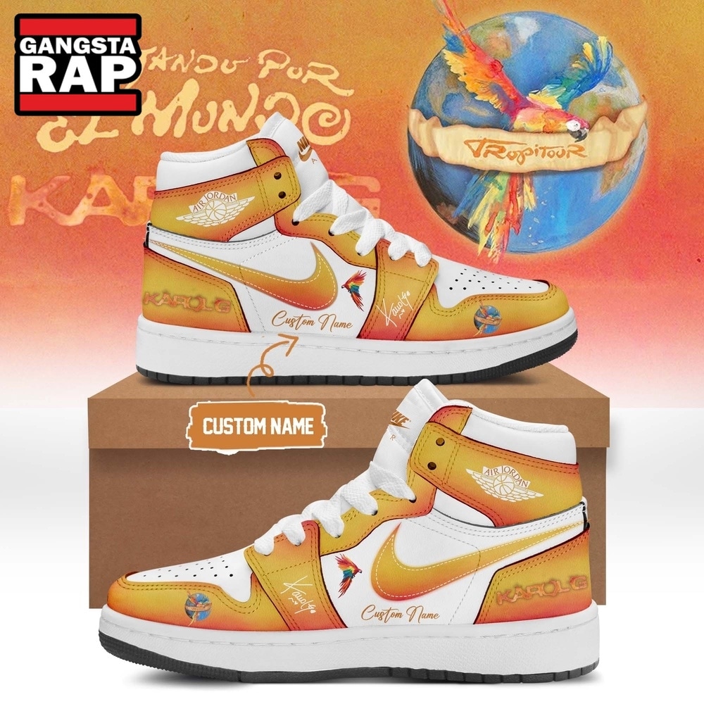 Karol G VIAJANDO POR EL MUNDO TROPITOUR Signed 2026 Orange Air Jordan 1 Shoes , Music Air Jordan 1 Shoes Karol G VIAJANDO POR EL MUNDO TROPITOUR Signed 2026 Orange Air Jordan 1 Shoes , Music Air Jordan 1 Shoes