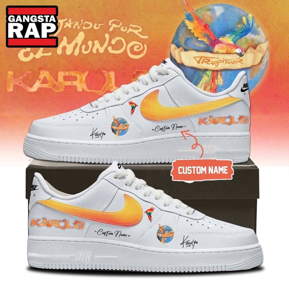 Karol G VIAJANDO POR EL MUNDO TROPITOUR Signed 2026 White Air Force 1 Shoes , Music Trending Shoes Karol G Viajando Por EL Mundo Tropitour Signed 2026 White Air Force 1 Shoes