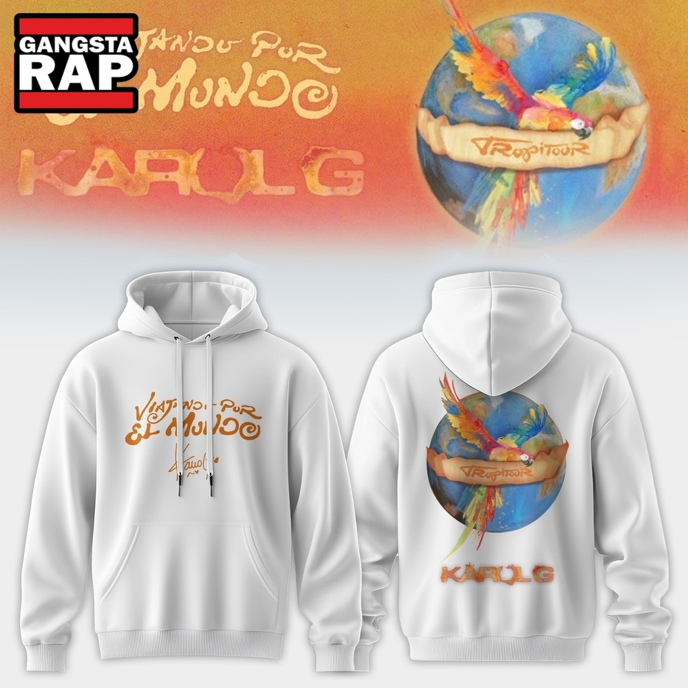Karol G VIAJANDO POR EL MUNDO TROPITOUR White Hoodie , Music Trend Shirt Karol G VIAJANDO POR EL MUNDO TROPITOUR White Hoodie , Music Trend Shirt