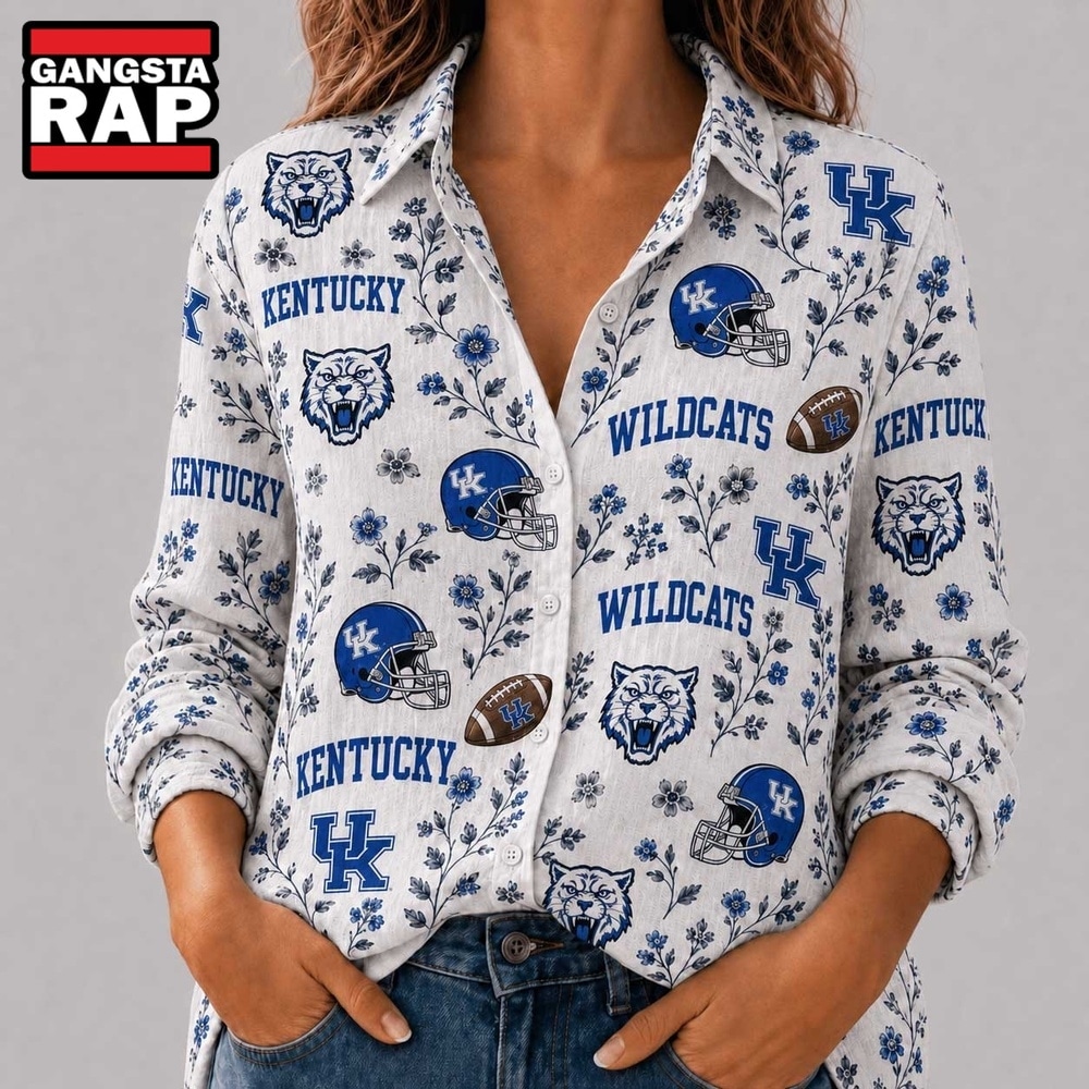 Kentucky Wildcats NCAA College Spirit Blossoms Women Casual Shirt, NCAA Women Casual Shirt Kentucky Wildcats Ncaa College Spirit Blossoms Women Casual Shirt