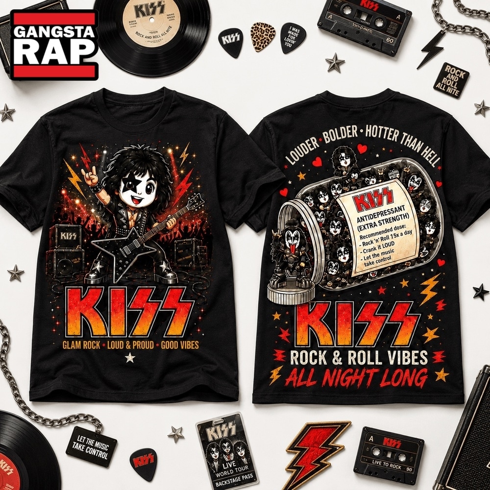 KISS Rock & Roll All Nite Graphic Chibi T Shirt , Music Trending 3D Shirt Kiss Rock Roll All Nite Graphic Chibi T Shirt