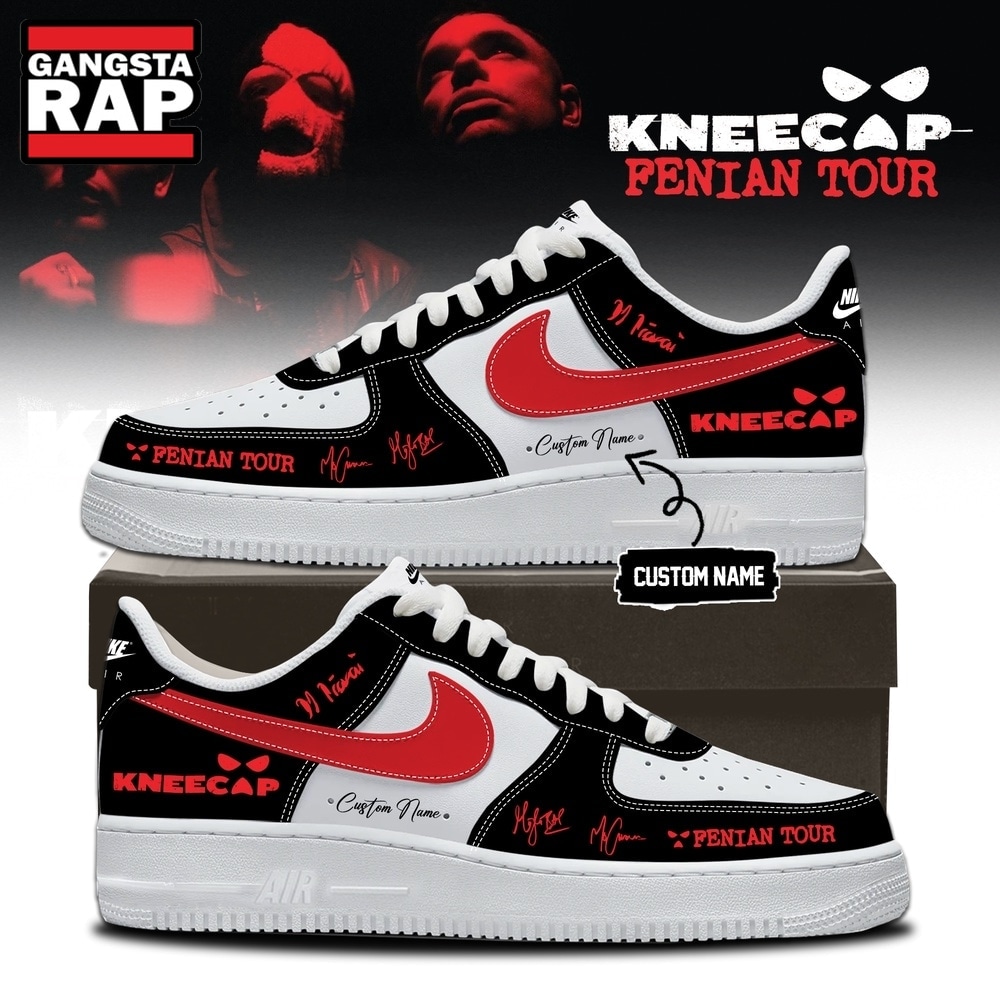 KNEECAP FENIAN TOUR Limited Edition Signature 2026 Black Air Force 1 Shoes Sneakers , Music Trending Shoes Kneecap Fenian Tour Limited Edition Signature 2026 Black Air Force 1 Shoes Sneakers