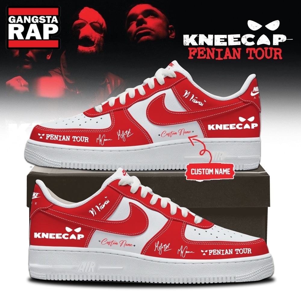 KNEECAP FENIAN TOUR Limited Edition Signature 2026 Red Air Force 1 Shoes Sneakers , Music Trending Shoes Kneecap Fenian Tour Limited Edition Signature 2026 Red Air Force 1 Shoes Sneakers