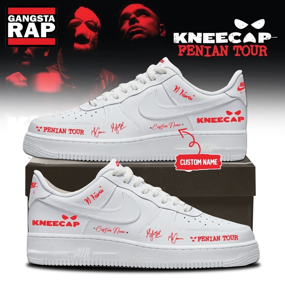 KNEECAP FENIAN TOUR Limited Edition Signature 2026 White Air Force 1 Shoes Sneakers , Music Trending Shoes Kneecap Fenian Tour Limited Edition Signature 2026 White Air Force 1 Shoes Sneakers