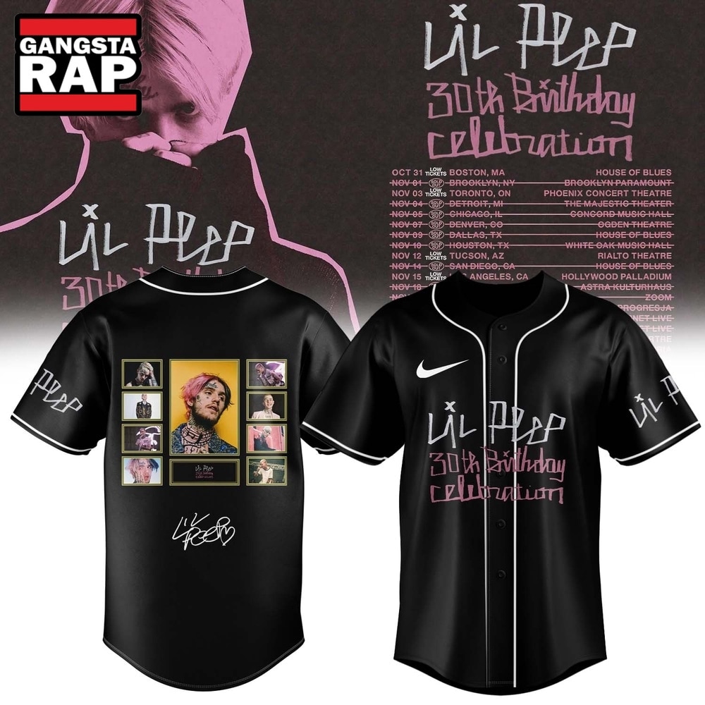 Lil Peep 30th Birthday Celebration Graphic Signature Baseball Jersey, Trending Music Jersey Lil Peep 30th Birthday Celebration Graphic Signature Baseball Jersey