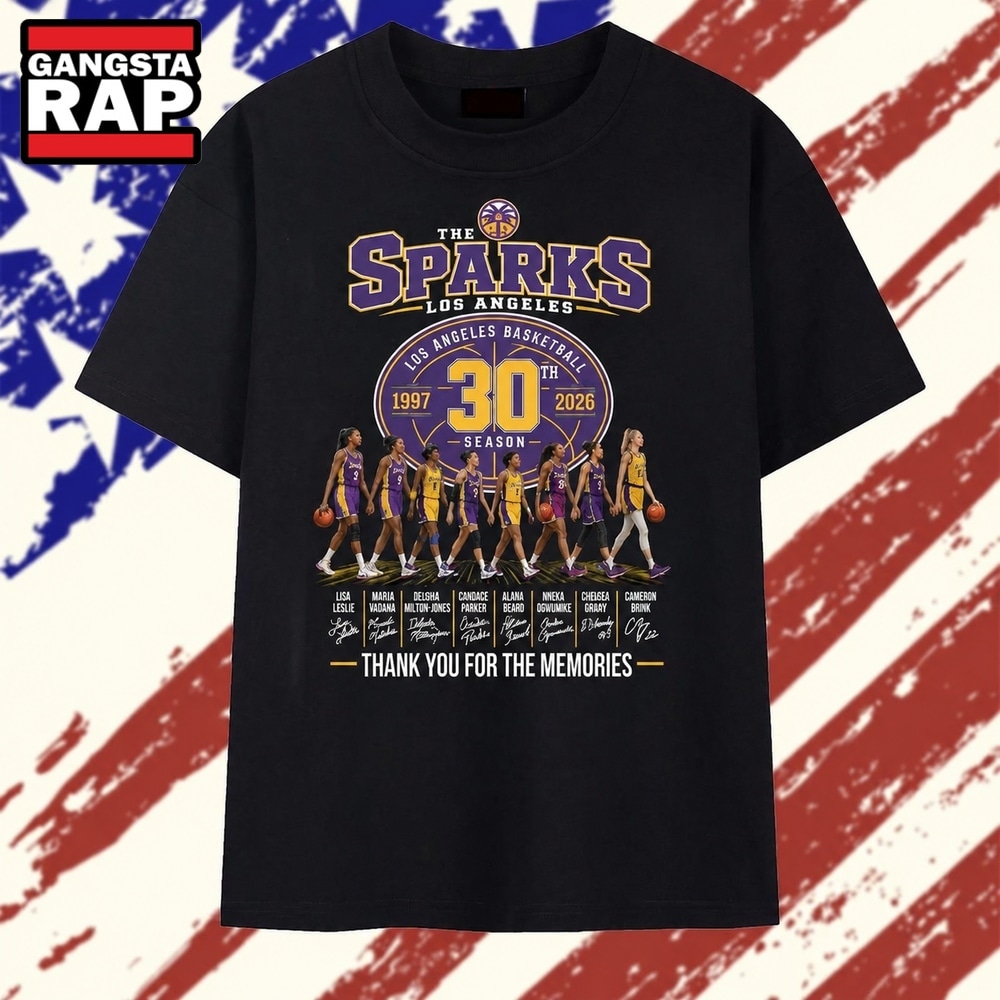 Los Angeles Sparks 30th Season 1997 2026 Signatures WNBA T Shirt , Trending 2D Shirt Los Angeles Sparks 30th Season 1997 2026 Signatures Wnba T Shirt